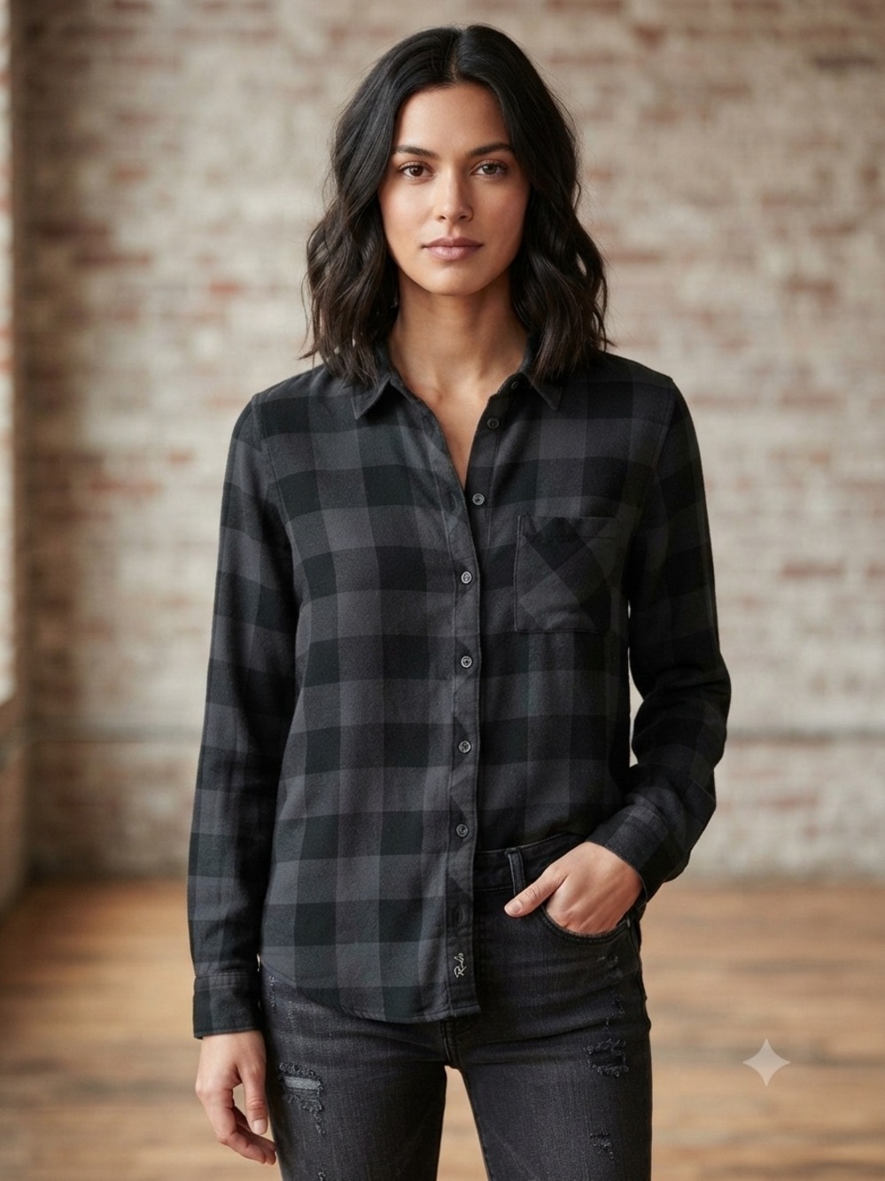 Rails Black Gray Plaid Button-Down Shirt
